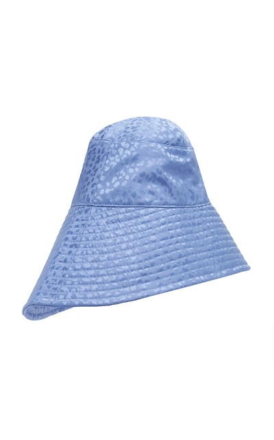 Shop Federica Moretti High-low Ribbed Silk Sun Hat In Blue