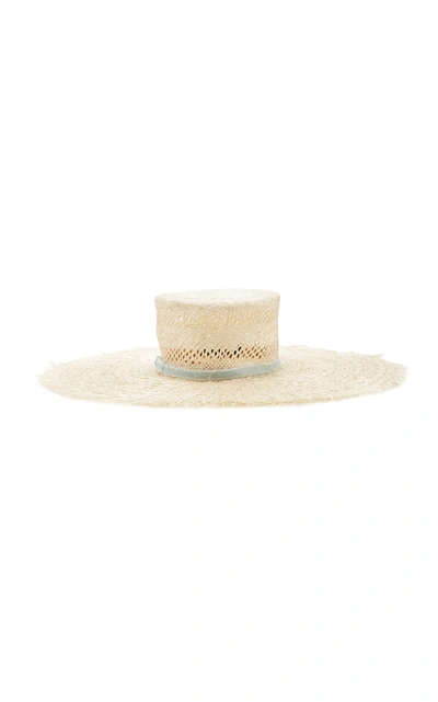 Shop Albertus Swanepoel M'o Exclusive Claire Velvet-trimmed Straw Hat In Ivory