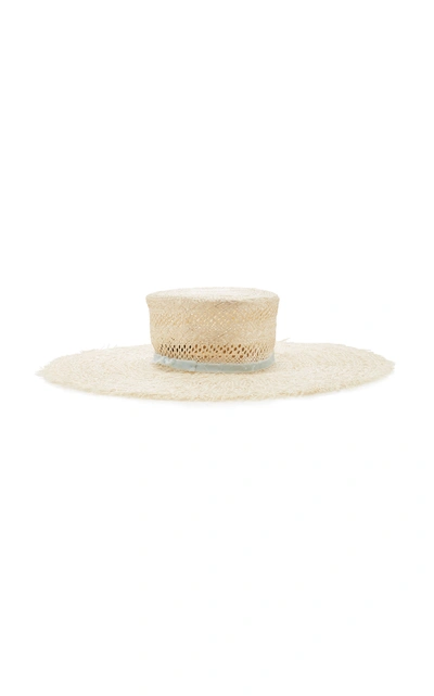 Shop Albertus Swanepoel M'o Exclusive Claire Velvet-trimmed Straw Hat In Ivory