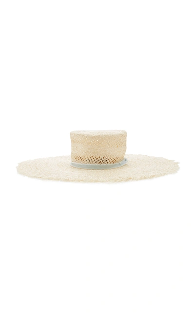 Shop Albertus Swanepoel M'o Exclusive Claire Velvet-trimmed Straw Hat In Ivory