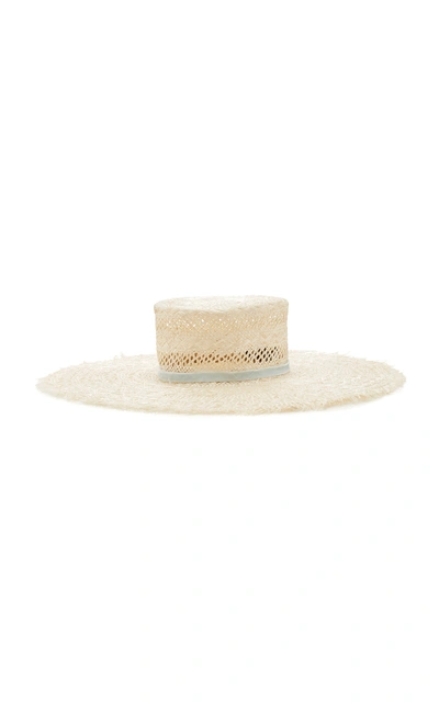 Shop Albertus Swanepoel M'o Exclusive Claire Velvet-trimmed Straw Hat In Ivory