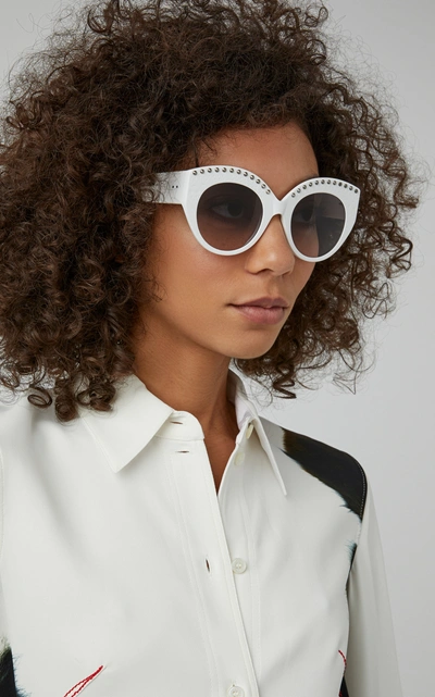 Shop Alaia Sunglasses Le Vienne Cat-eye Studded Acetate Sunglasses In White