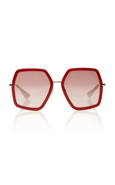 Shop Gucci Hexagon-frame Metal Sunglasses In Red