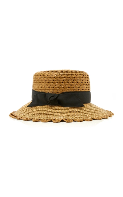 Shop Eric Javits Montauk Grosgrain-trim Straw Hat In Neutral