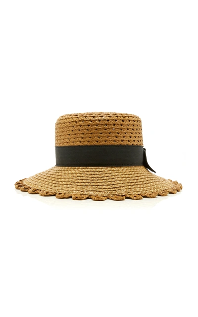 Shop Eric Javits Montauk Grosgrain-trim Straw Hat In Neutral