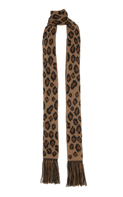 Shop Alanui Cashmere Wool Leopard Scarf In Brown