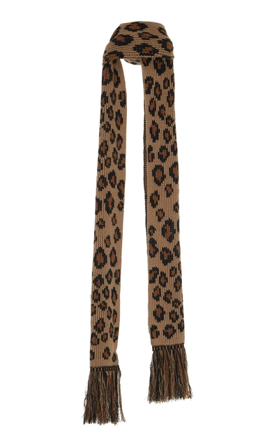 Shop Alanui Cashmere Wool Leopard Scarf In Brown