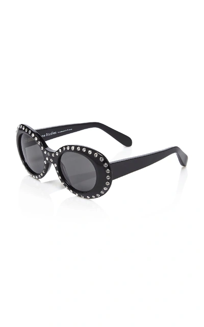 Shop Acne Studios Mustang Round-frame Embellished Acetate Sunglasses In Black