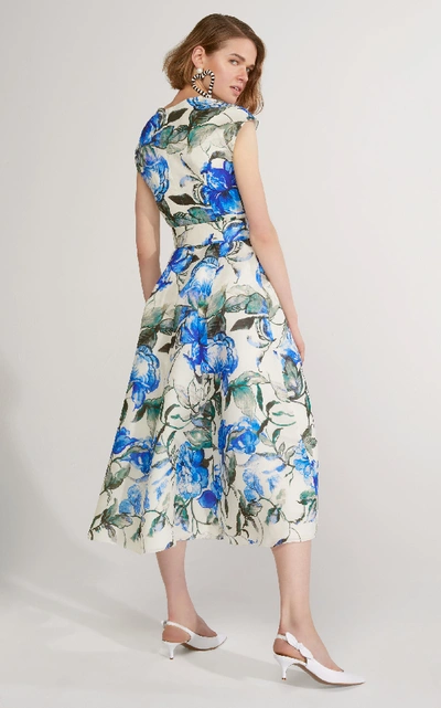 Shop Carolina Herrera Floral Faux Wrap Midi Dress