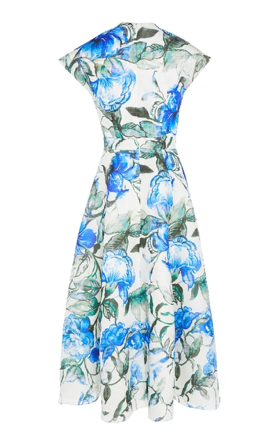 Shop Carolina Herrera Floral Faux Wrap Midi Dress