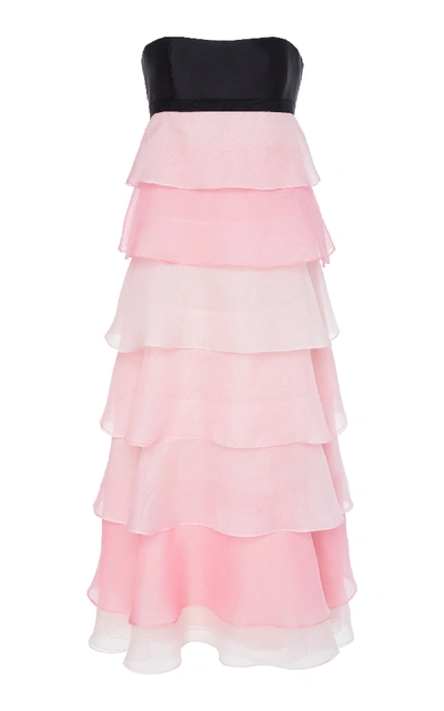Shop Carolina Herrera Tie-back Tiered Ruffle Silk-organza Midi Dress In Pink