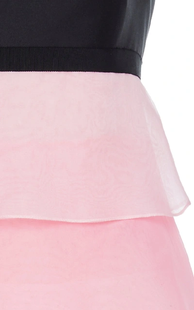 Shop Carolina Herrera Tie-back Tiered Ruffle Silk-organza Midi Dress In Pink