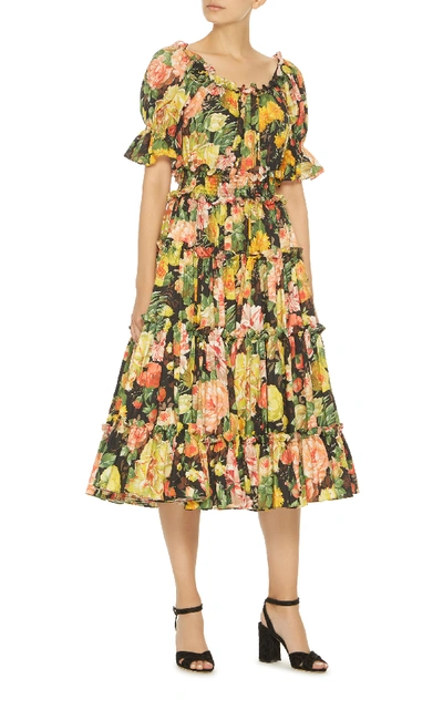 Shop Dolce & Gabbana Off-the-shoulder Floral Poplin Midi Dress