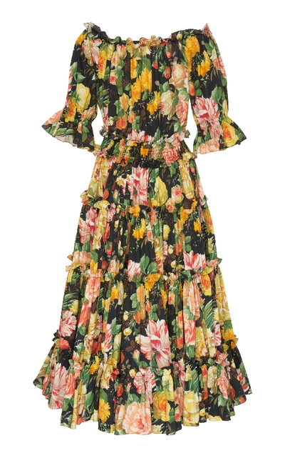 Shop Dolce & Gabbana Off-the-shoulder Floral Poplin Midi Dress