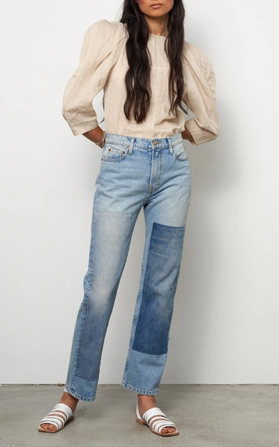 Shop B Sides Arts Patchwork-effect Mid-rise Straight-leg Jeans In Light Wash