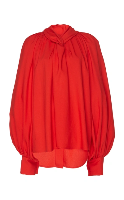 Shop A.w.a.k.e. Draped Twisted Crepe Blouse In Red