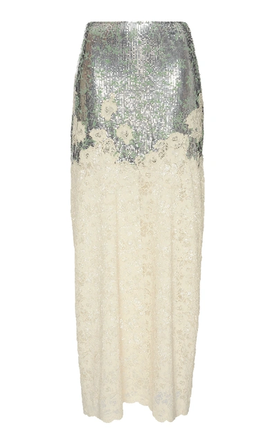 Shop Paco Rabanne Sequin-embellished Lace Maxi Skirt In White