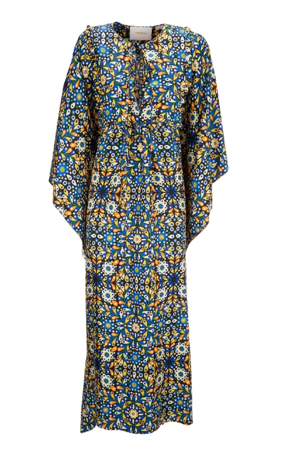 Shop La Doublej Talitha Printed Silk Crepe De Chine Caftan In Blue