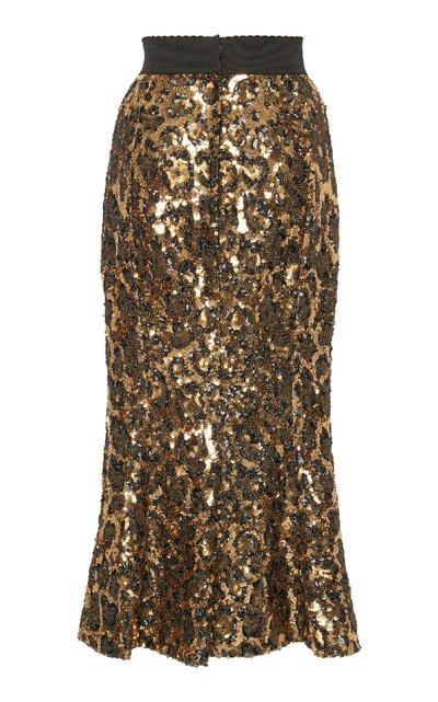 Shop Dolce & Gabbana Leopard-print Sequin Midi Skirt In Animal