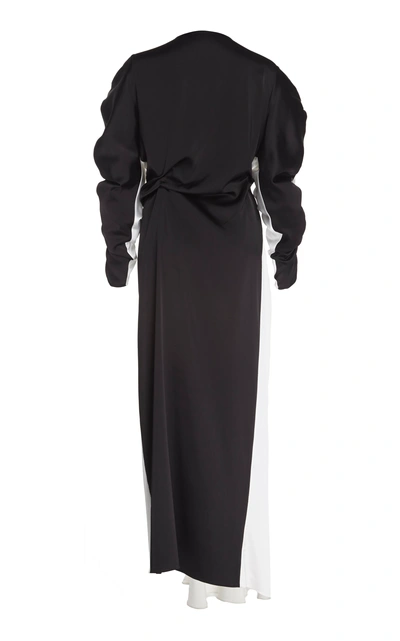 Shop A.w.a.k.e. Reversible Gathered Crepe De Chine Maxi Dress In Black