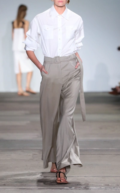 Shop Anna Quan Max Contrast Stitch Palazzo Pants In Neutral