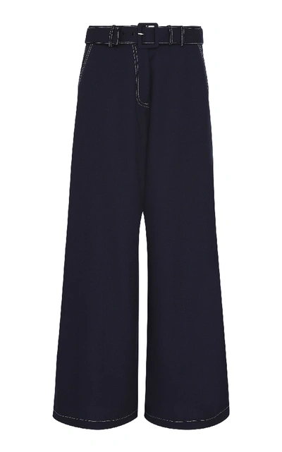 Shop Anna Quan Max Contrast Stitch Palazzo Pants In Navy