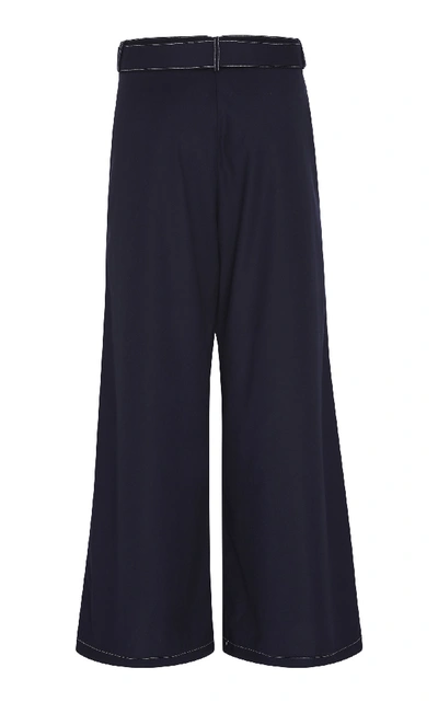 Shop Anna Quan Max Contrast Stitch Palazzo Pants In Navy