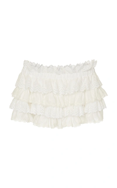 Shop Dolce & Gabbana Tiered Ruffle Off-the-shoulder Lace Top In White
