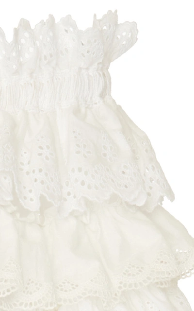 Shop Dolce & Gabbana Tiered Ruffle Off-the-shoulder Lace Top In White