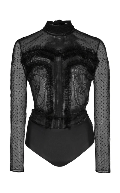 Shop Zuhair Murad Chantilly Lace Bodysuit In Black