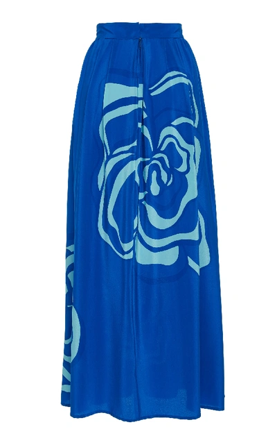 Shop Jaline Amy Pleated High-rise Silk Maxi Skirt In Blue
