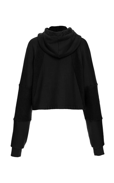 Shop Off-white Intarsia Cropped Cotton Hoodie In Black