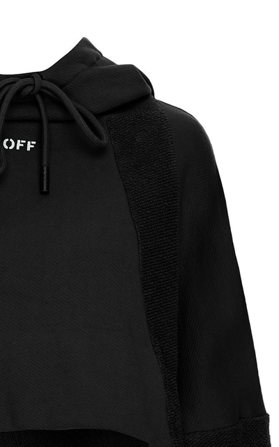 Shop Off-white Intarsia Cropped Cotton Hoodie In Black