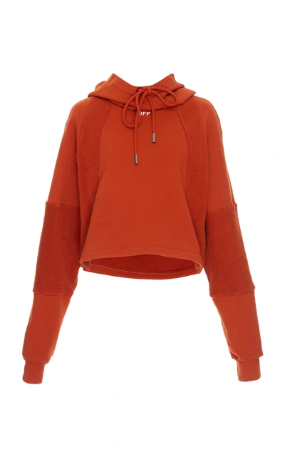 Shop Off-white Intarsia Cropped Cotton Hoodie In Orange