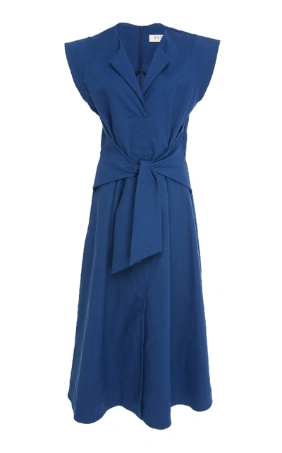 Shop Sea Lennox Belted Cotton-blend Dress In Blue