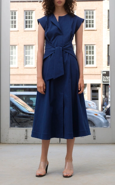 Shop Sea Lennox Belted Cotton-blend Dress In Blue