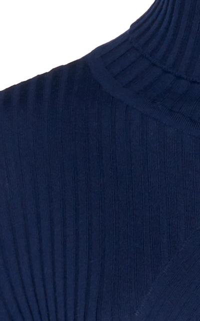 Shop Victoria Beckham Merino Wool Slim Fit Rib Knit Sweater In Navy