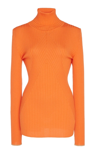 Shop Victoria Beckham Merino Wool Slim Fit Rib Knit Sweater In Orange