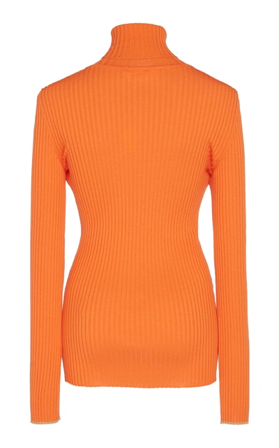 Shop Victoria Beckham Merino Wool Slim Fit Rib Knit Sweater In Orange