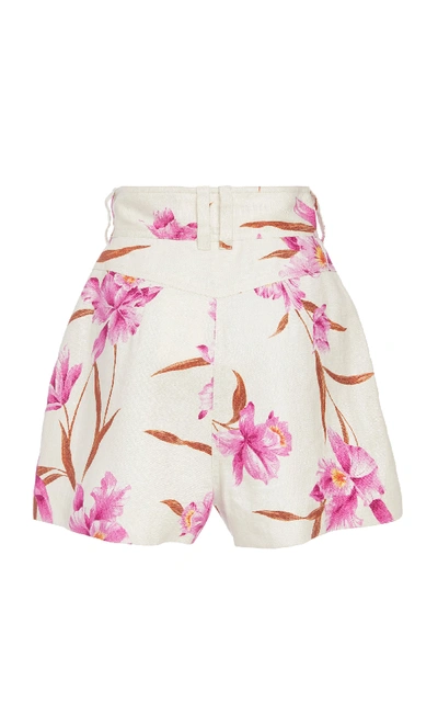 Shop Zimmermann Corsage Belted Printed Linen Shorts In Floral