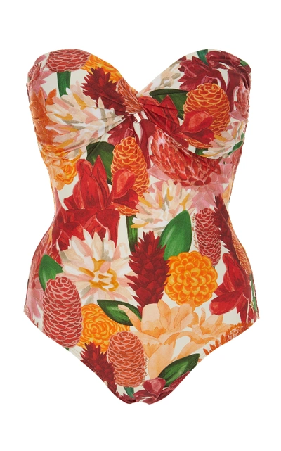 Shop Água De Coco Floral-print Stretch-crepe Swimsuit