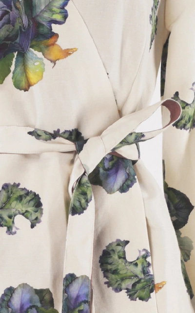 Shop Lake Studio Belted Floral-print Silk-blend Top