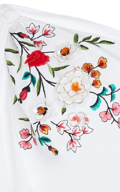 Shop Carolina Herrera Off-the-shoulder Embroidered Cotton-blend Blouse In White
