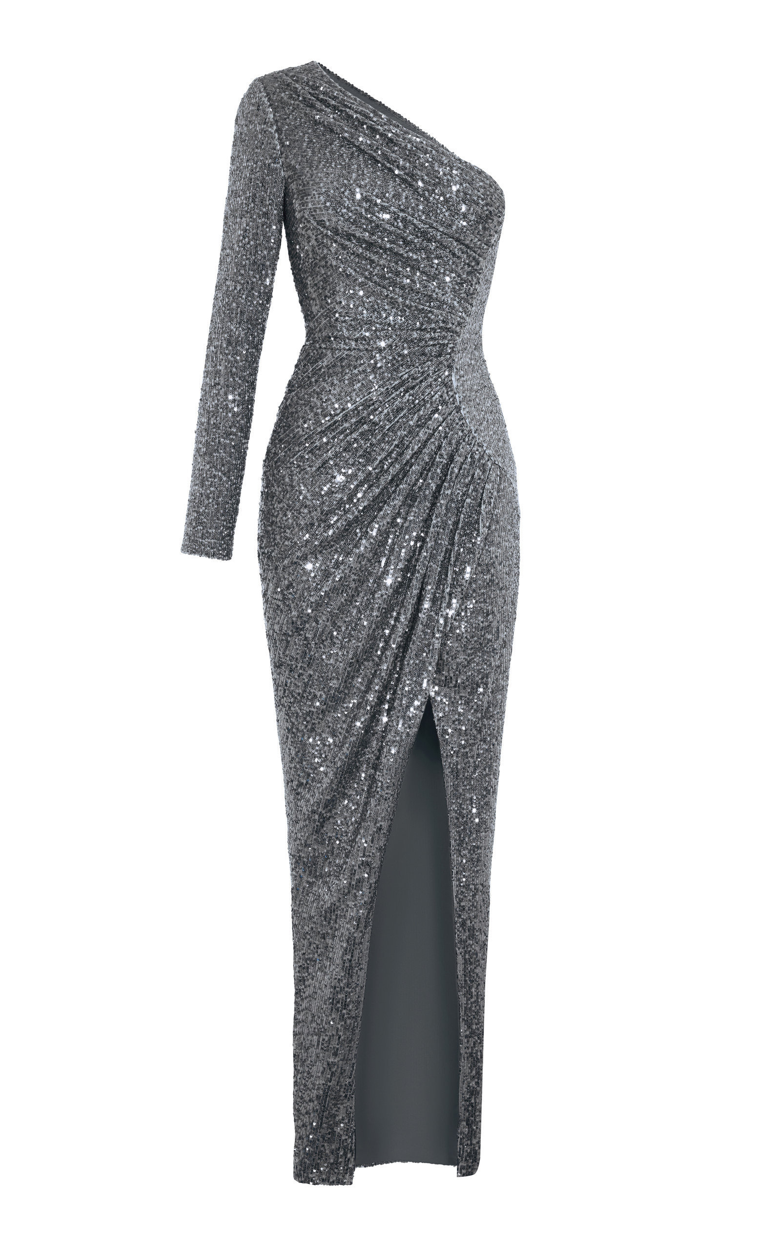 sequin one shoulder drape dress