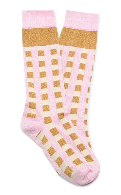 Shop Marni Checked Silk-blend Socks In Pink