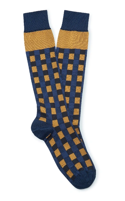 Shop Marni Checked Silk-blend Socks In Blue