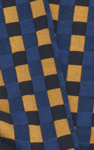 Shop Marni Checked Silk-blend Socks In Blue