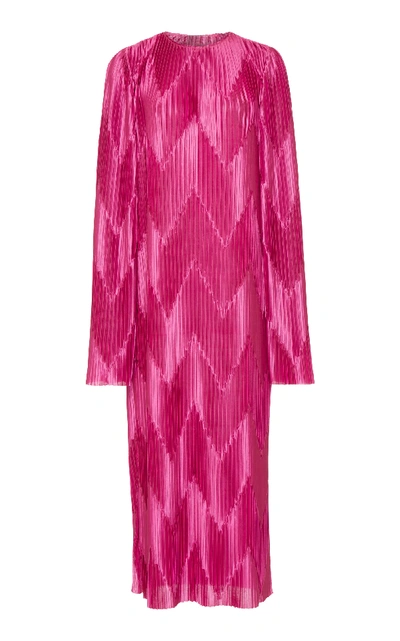 Shop Givenchy Chevron Satin-plissé Midi Dress In Pink