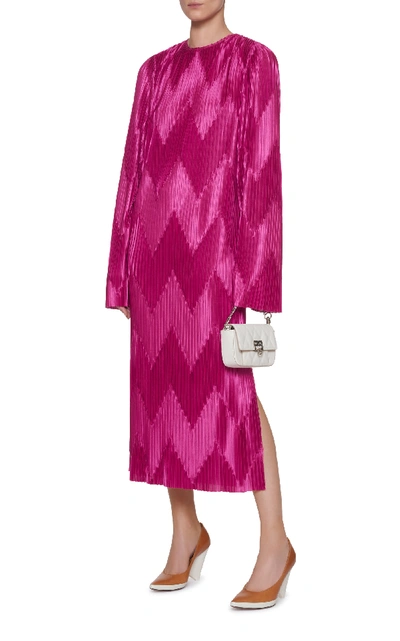 Shop Givenchy Chevron Satin-plissé Midi Dress In Pink