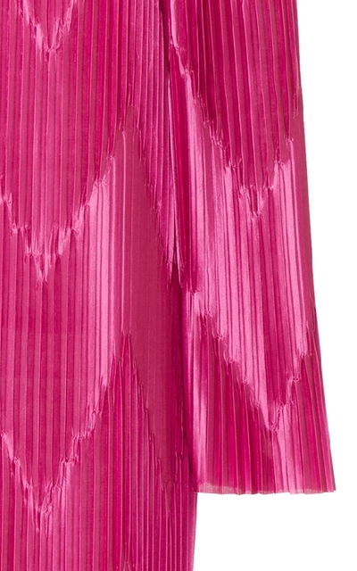 Shop Givenchy Chevron Satin-plissé Midi Dress In Pink